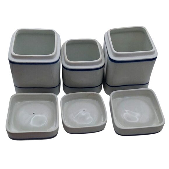 Williams Sonoma Blue & White Porcelain Storage Containers Set Of 3 Portugal - Picture 5 of 8